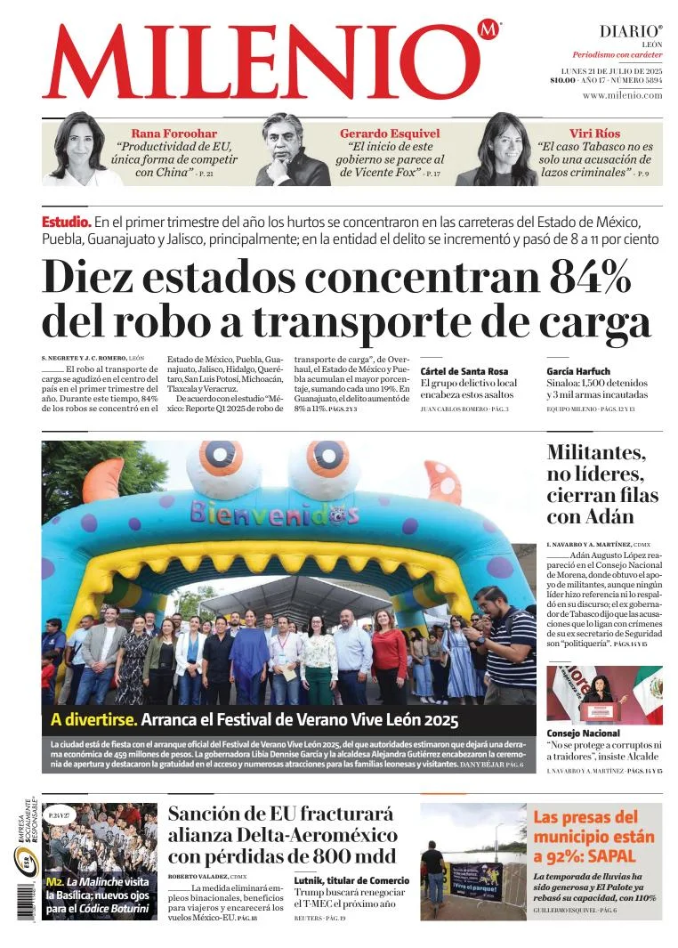 Portada de Milenio Leon del lunes, 21 de julio de 2025