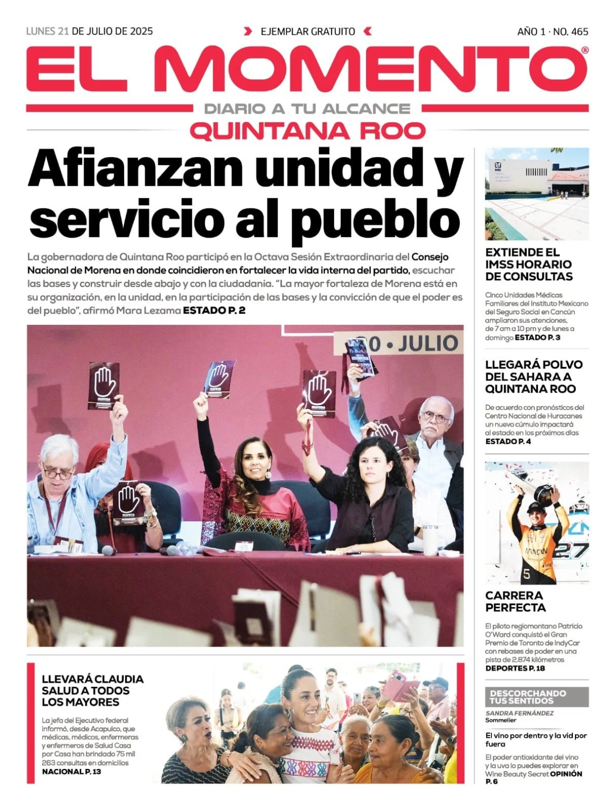 Portada de El Momento Quintana Roo del lunes, 21 de julio de 2025