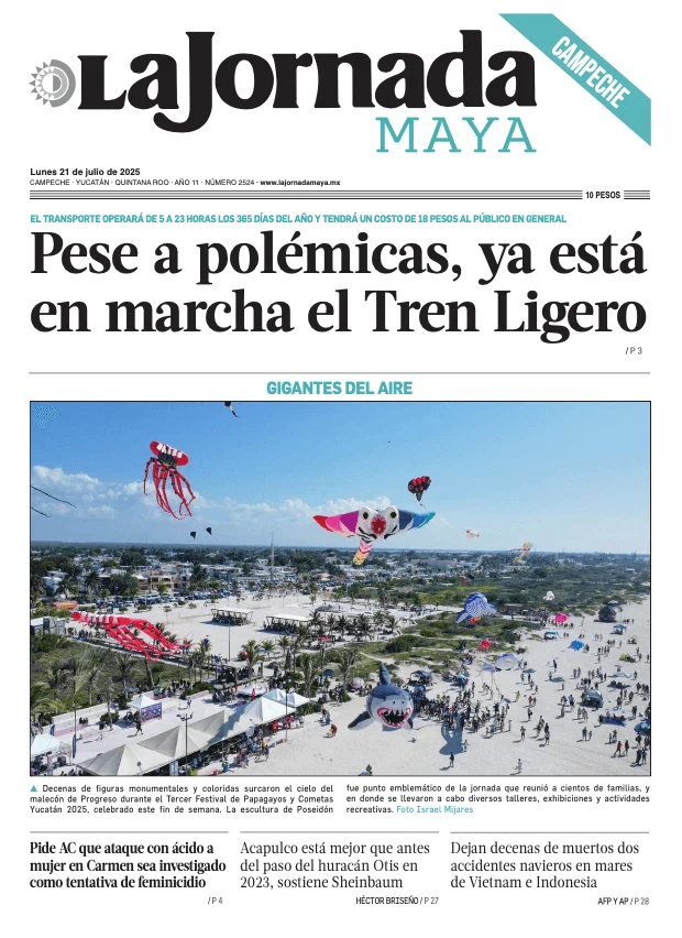 Portada de La Jornada Maya Campeche del lunes, 21 de julio de 2025