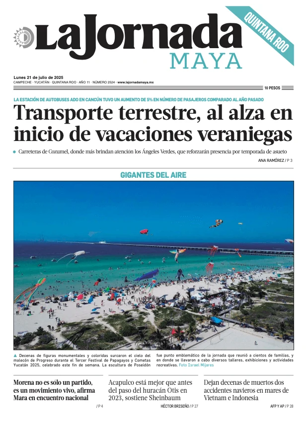 Portada de La Jornada Maya Quintana Roo del lunes, 21 de julio de 2025