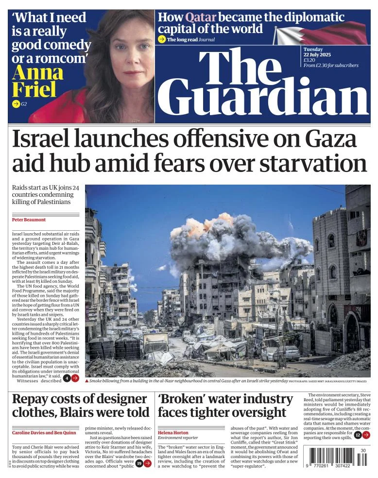 Portada de The Guardian (reino Unido) del martes, 22 de julio de 2025