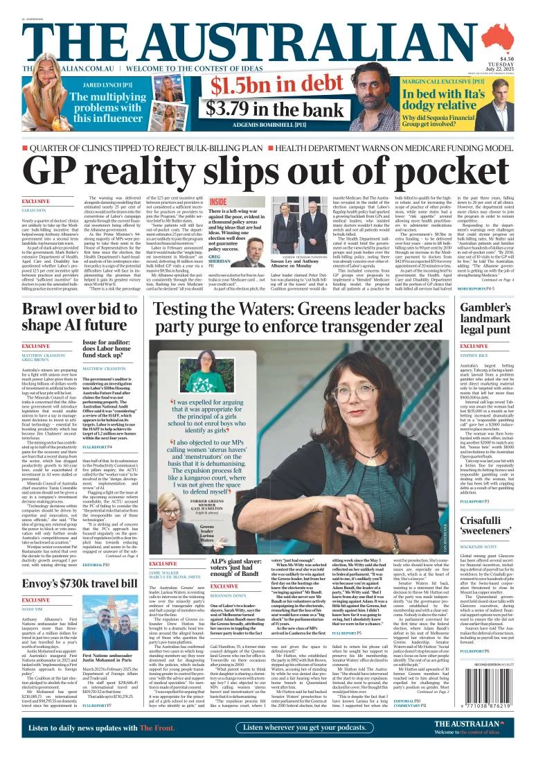 Portada de The Australian del martes, 22 de julio de 2025