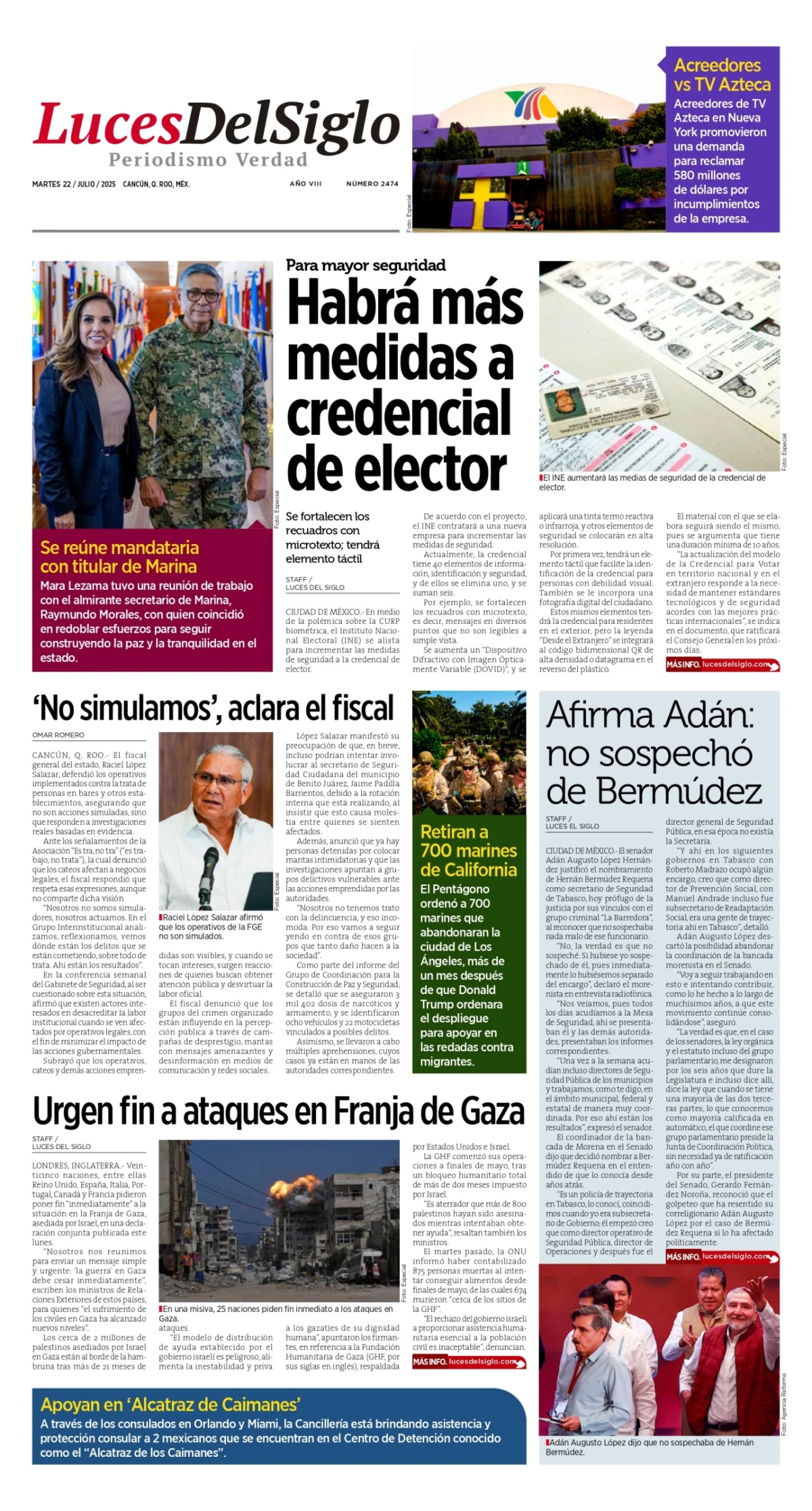 Portada de Luces del Siglo del martes, 22 de julio de 2025