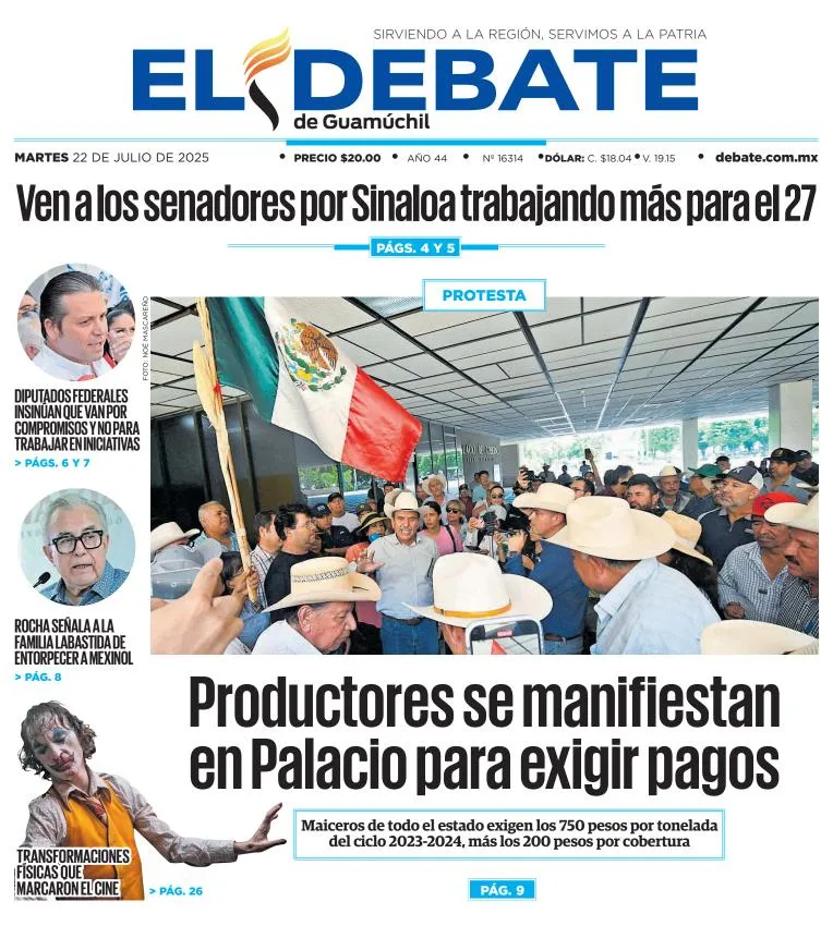 Portada de El Debate de Guamuchil del 2025-07-22