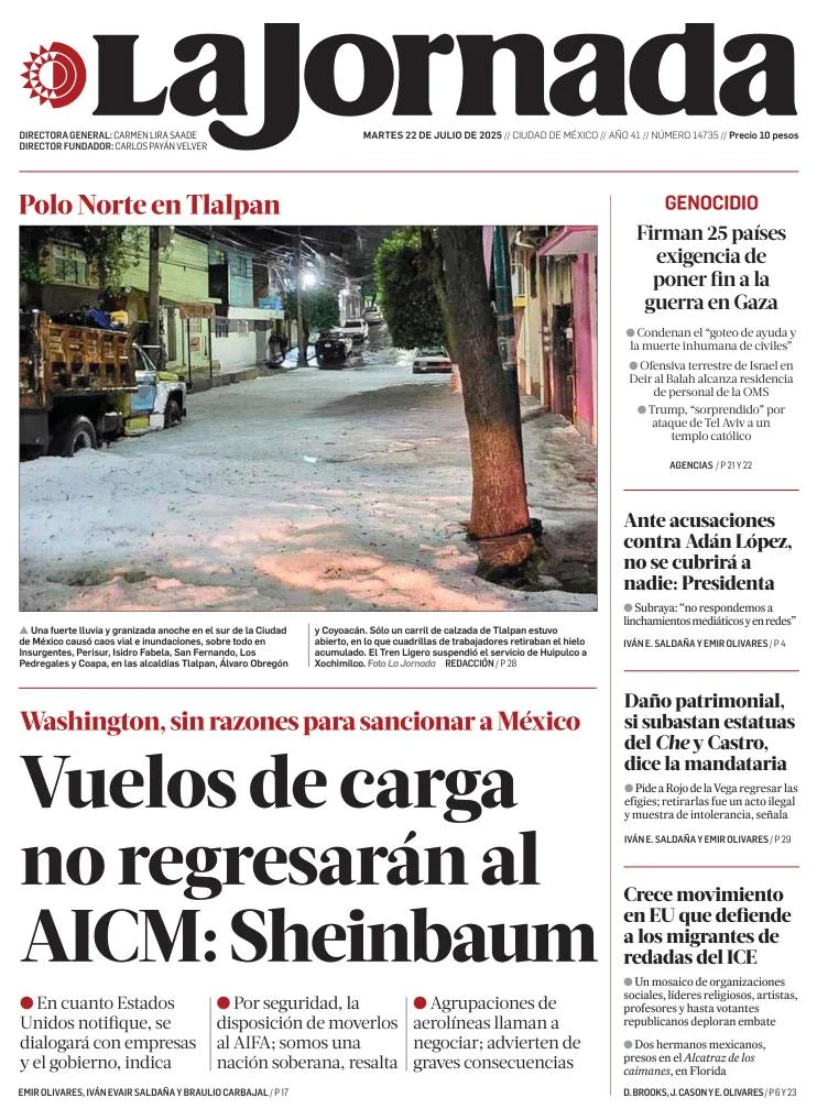Portada de La Jornada del martes, 22 de julio de 2025