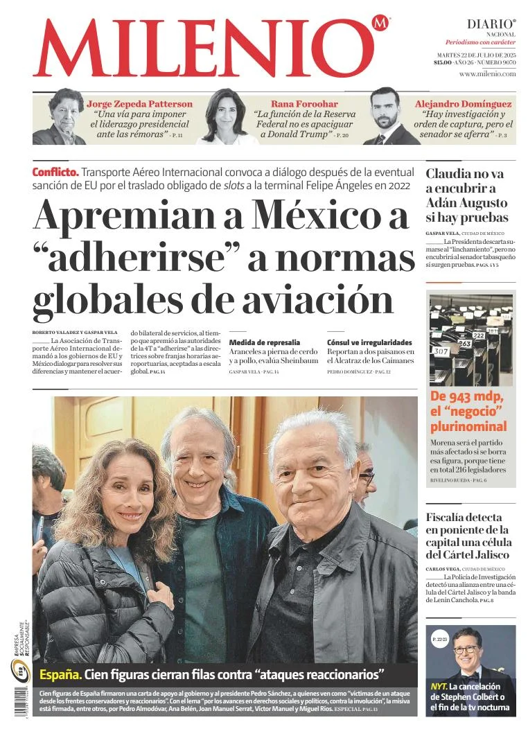 Portada de Milenio del martes, 22 de julio de 2025