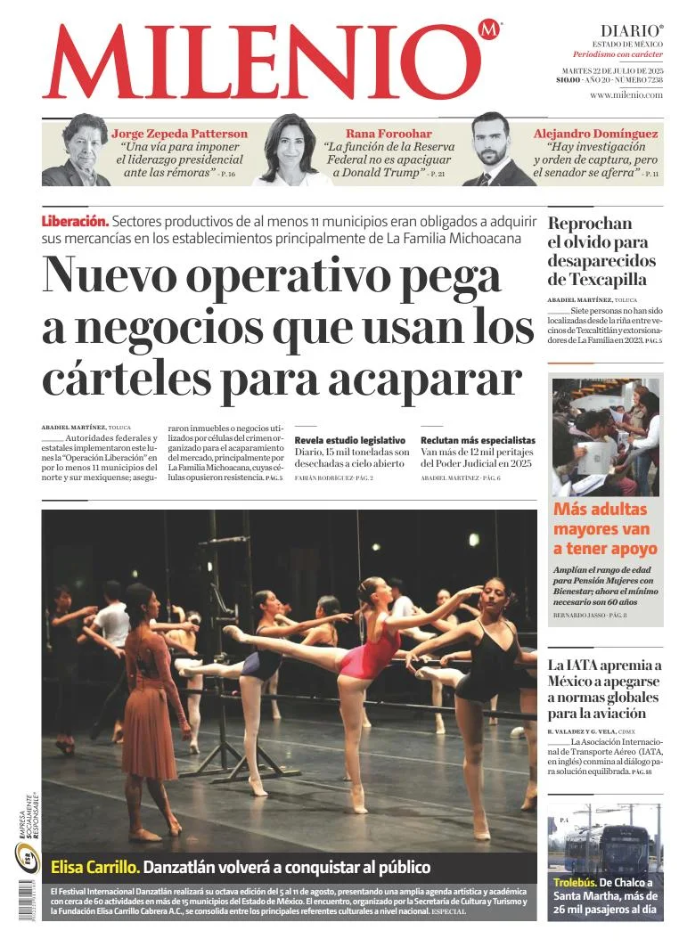 Portada de Milenio Edo de Mexico del martes, 22 de julio de 2025