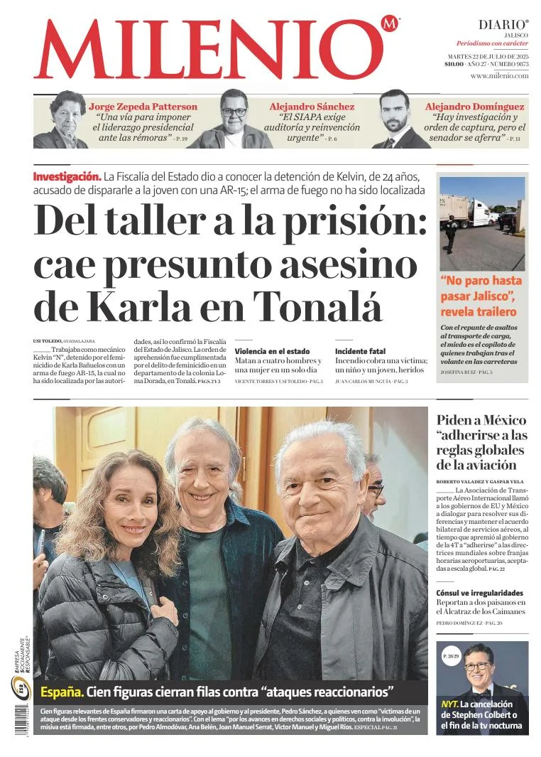 Portada de Milenio Jalisco del martes, 22 de julio de 2025