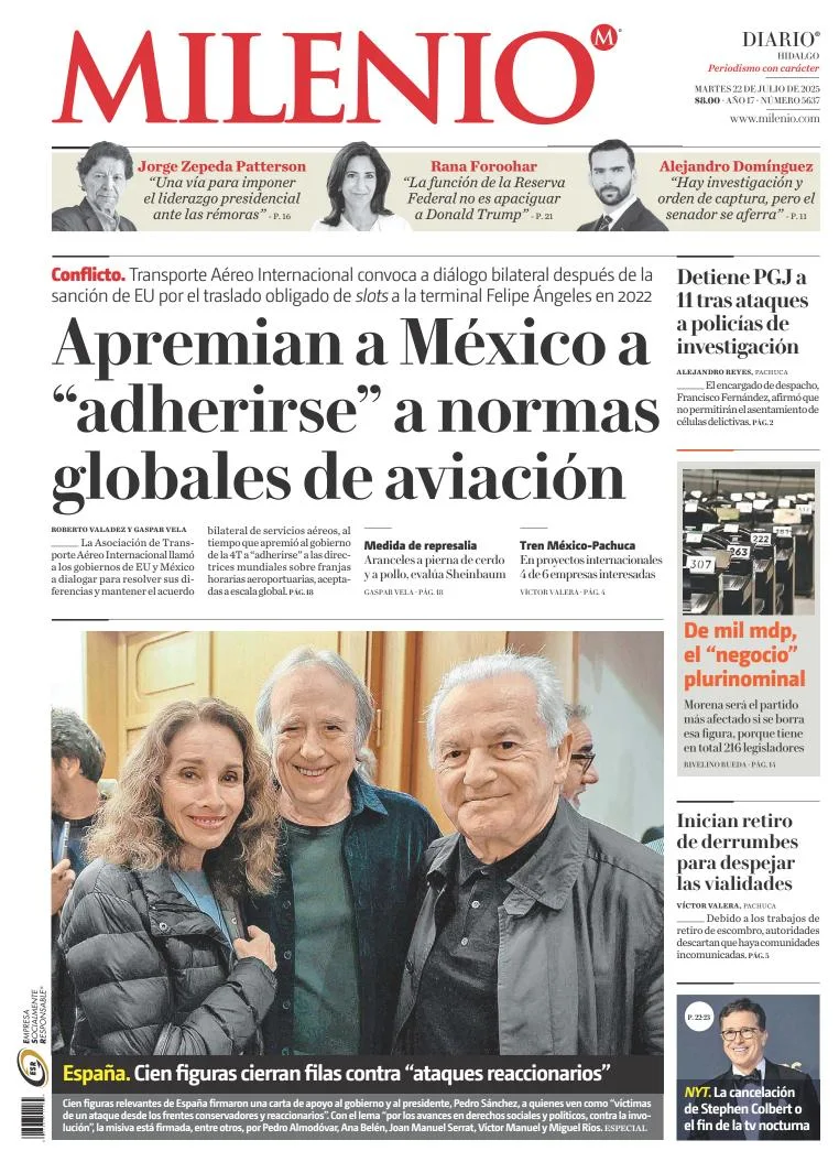 Portada de Milenio Hidalgo del martes, 22 de julio de 2025