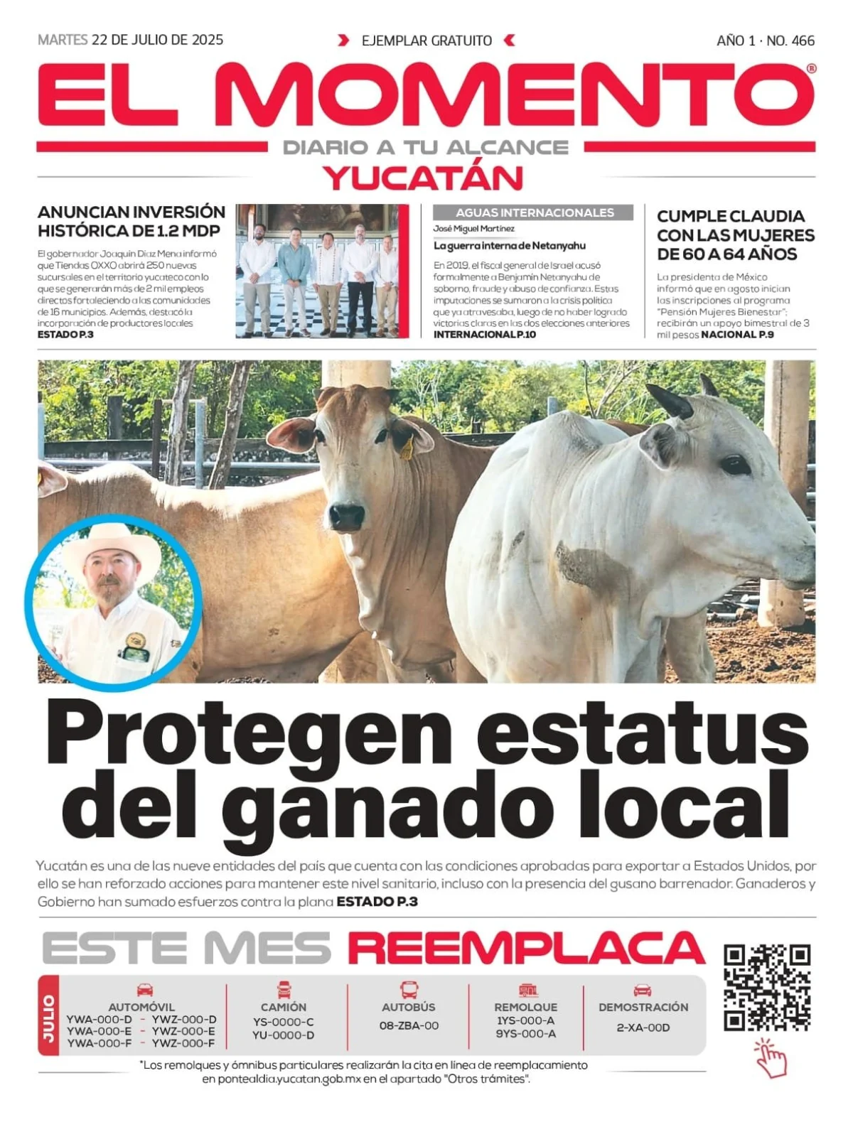 Portada de El Momento Yucatan del martes, 22 de julio de 2025