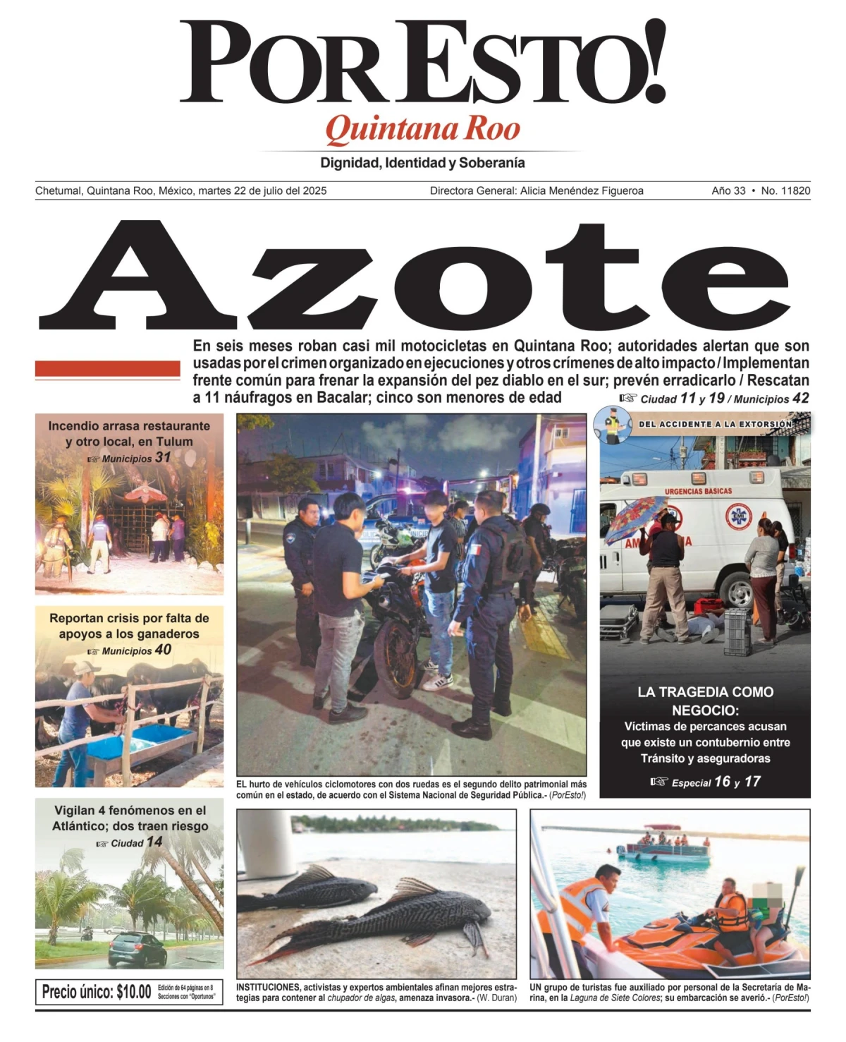 Portada de Por Esto (quintana Roo Chetumal) del martes, 22 de julio de 2025