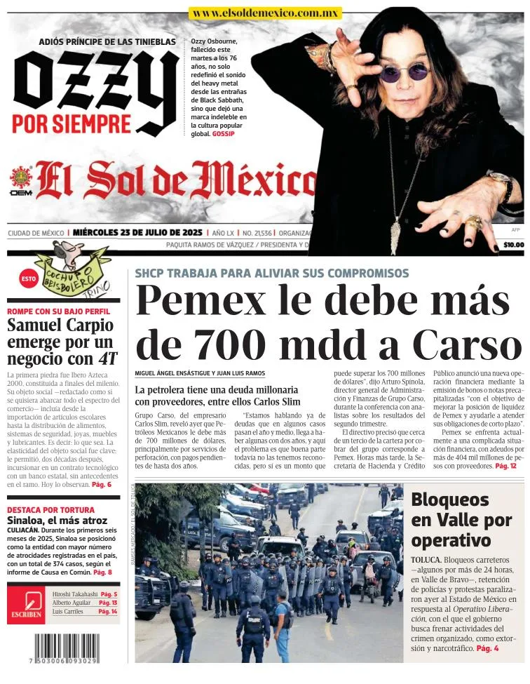 Portada de El Sol de Mexico