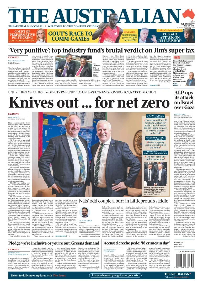 Portada de The Australian del miércoles, 23 de julio de 2025