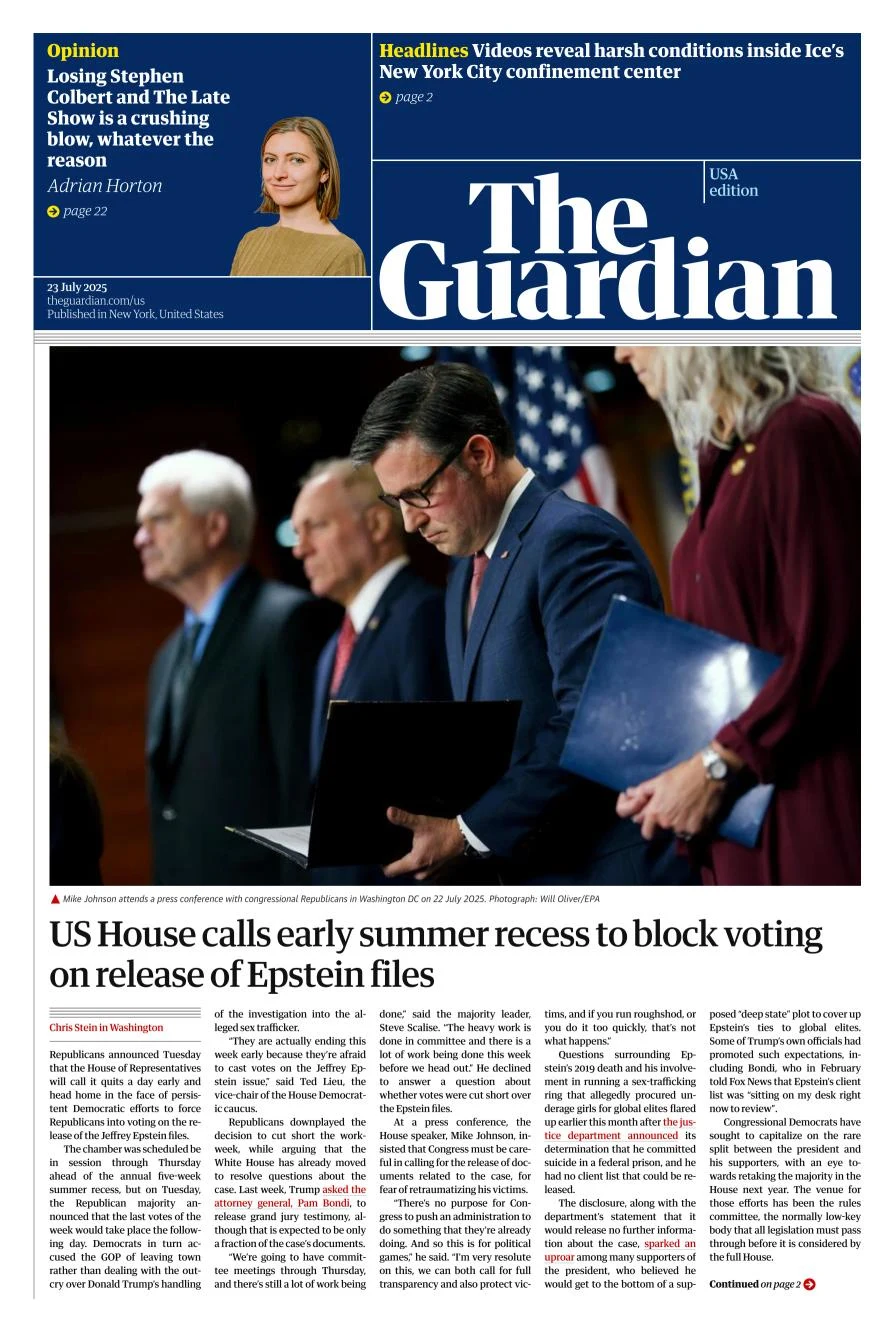 Portada de The Guardian (usa) del 2025-07-23