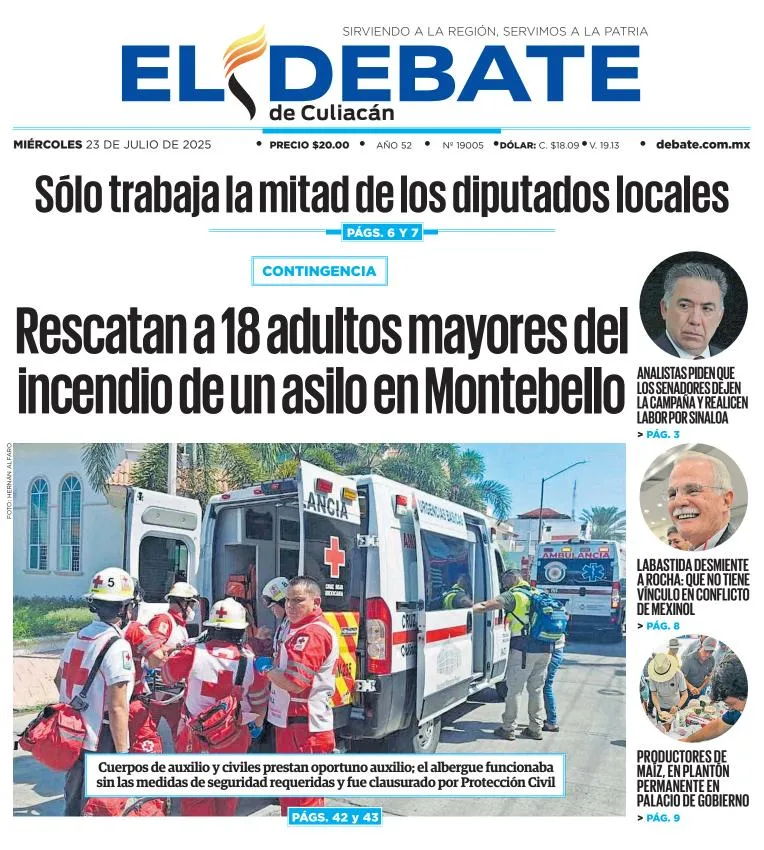 Portada de El Debate de Culiacan del miércoles, 23 de julio de 2025