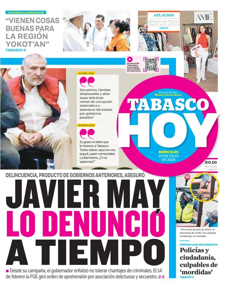 Portada de Tabasco Hoy del 2025-07-23