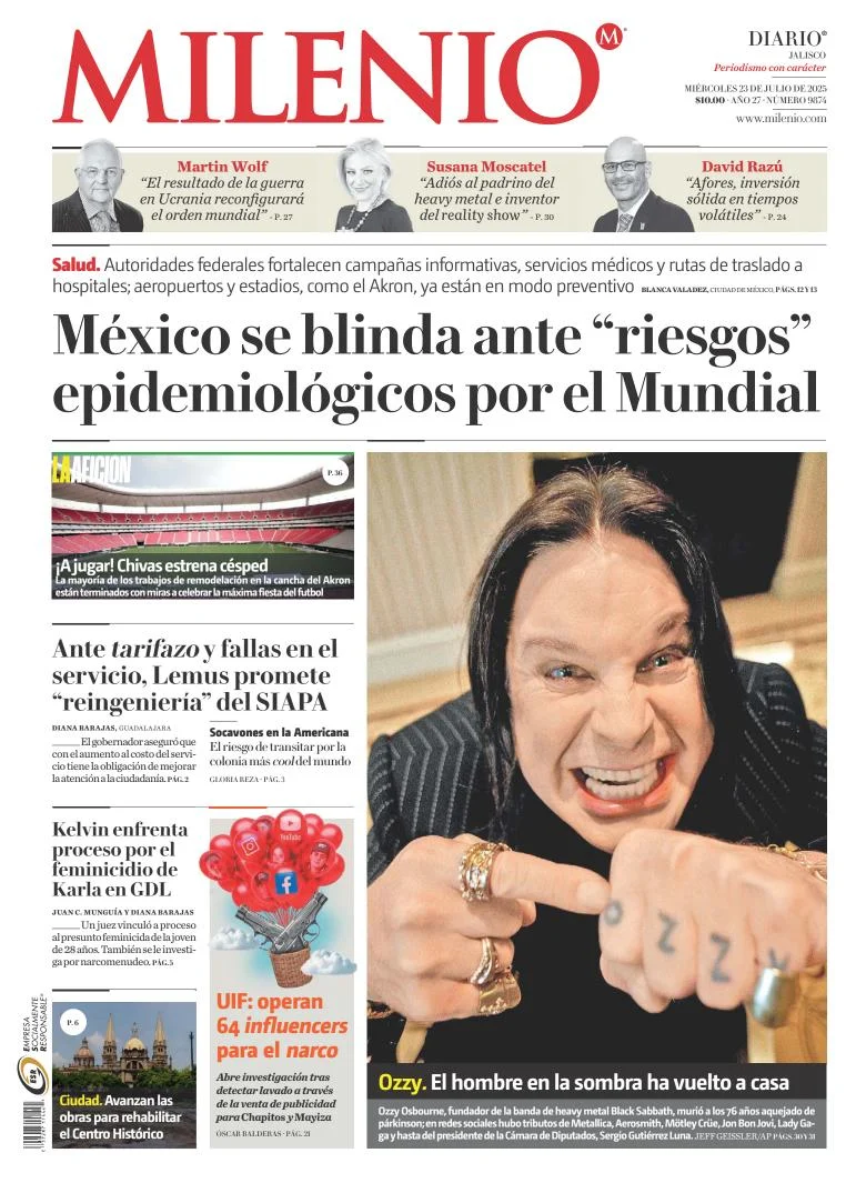 Portada de Milenio Jalisco del miércoles, 23 de julio de 2025