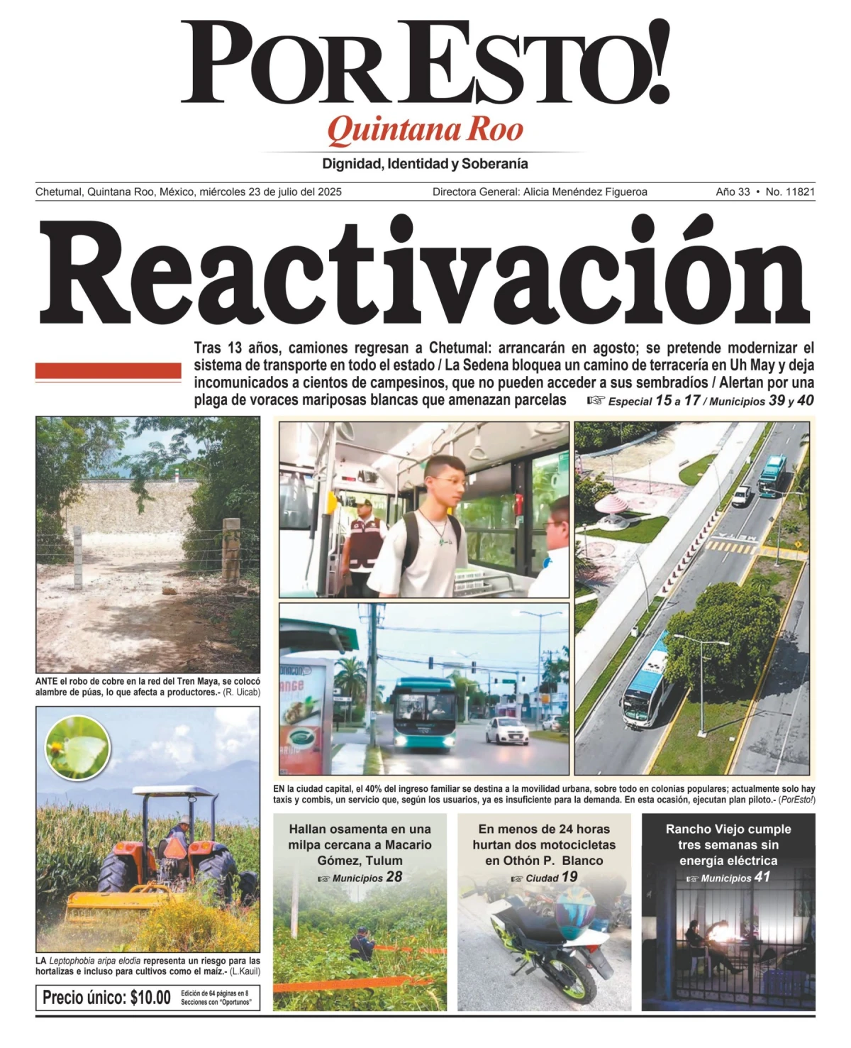 Portada de Por Esto (quintana Roo Chetumal) del miércoles, 23 de julio de 2025