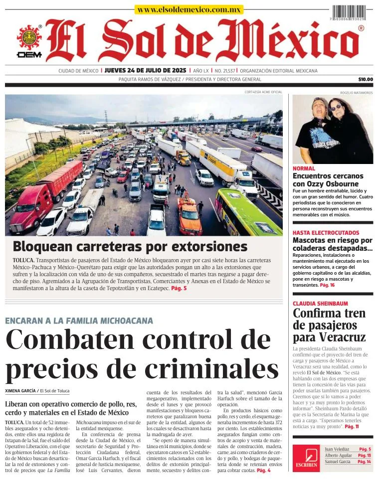 Portada de El Sol de Mexico