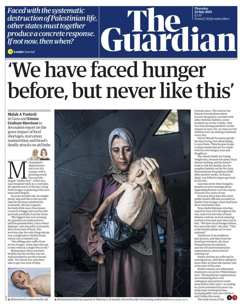 Portada de The Guardian (reino Unido) del jueves, 24 de julio de 2025