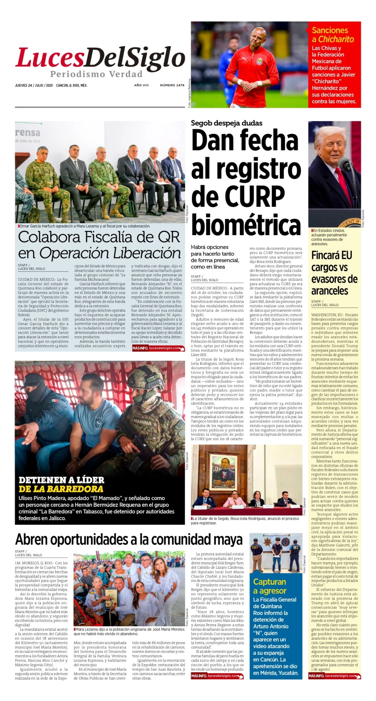 Portada de Luces del Siglo del jueves, 24 de julio de 2025