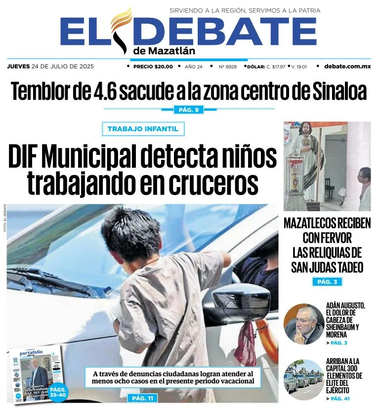Portada de El Debate de Mazatlan del 2025-07-24