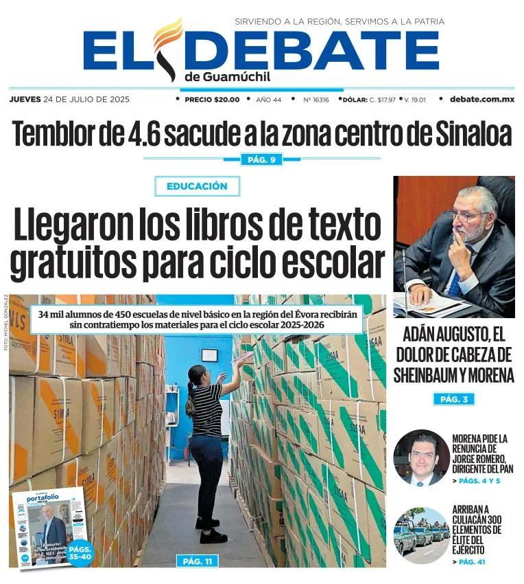 Portada de El Debate de Guamuchil del 2025-07-24