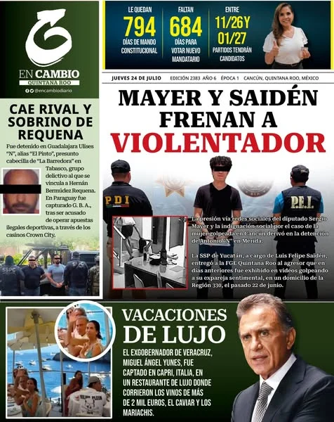 Portada de En Cambio - Quintana Roo (portada) del jueves, 24 de julio de 2025