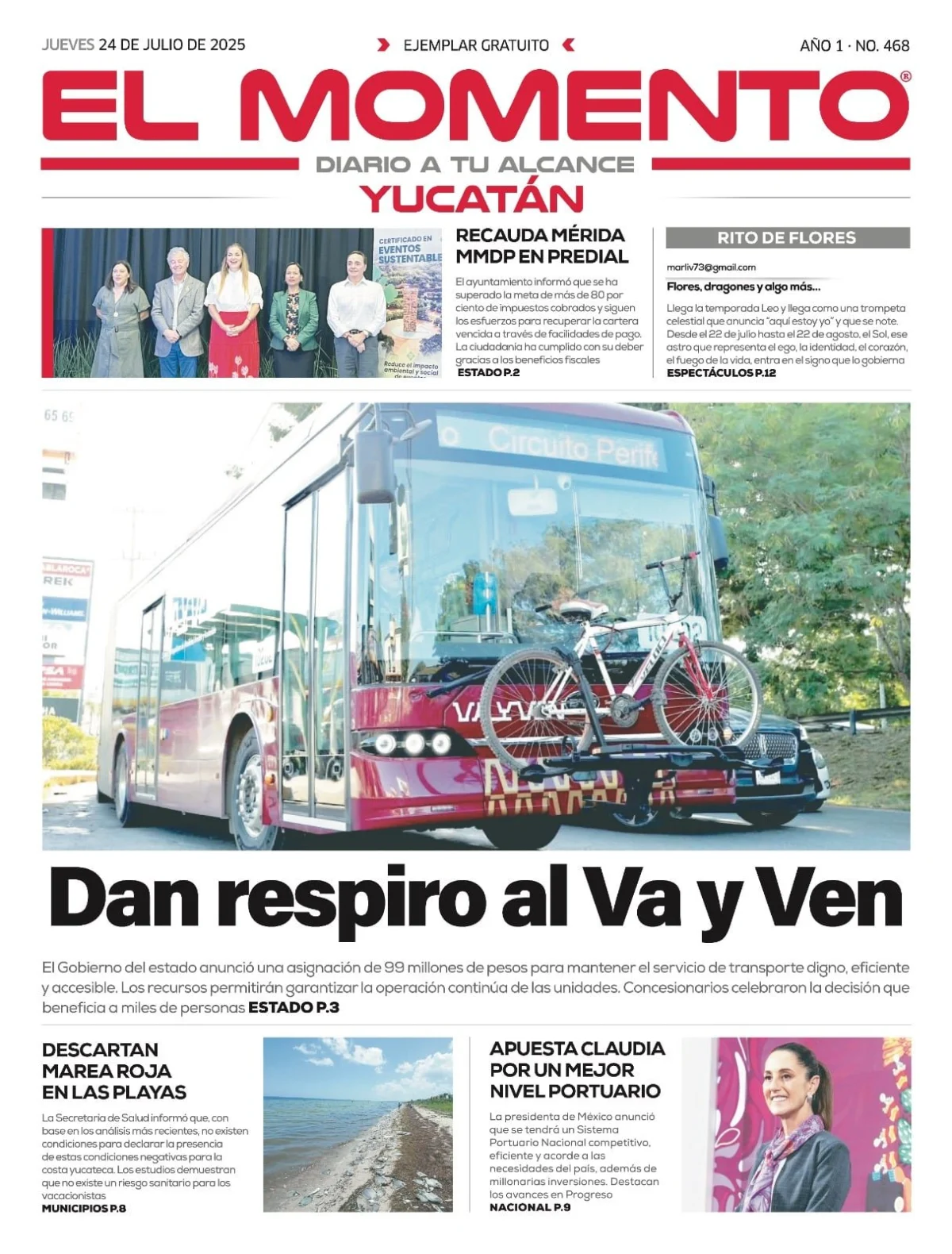 Portada de El Momento Yucatan del jueves, 24 de julio de 2025