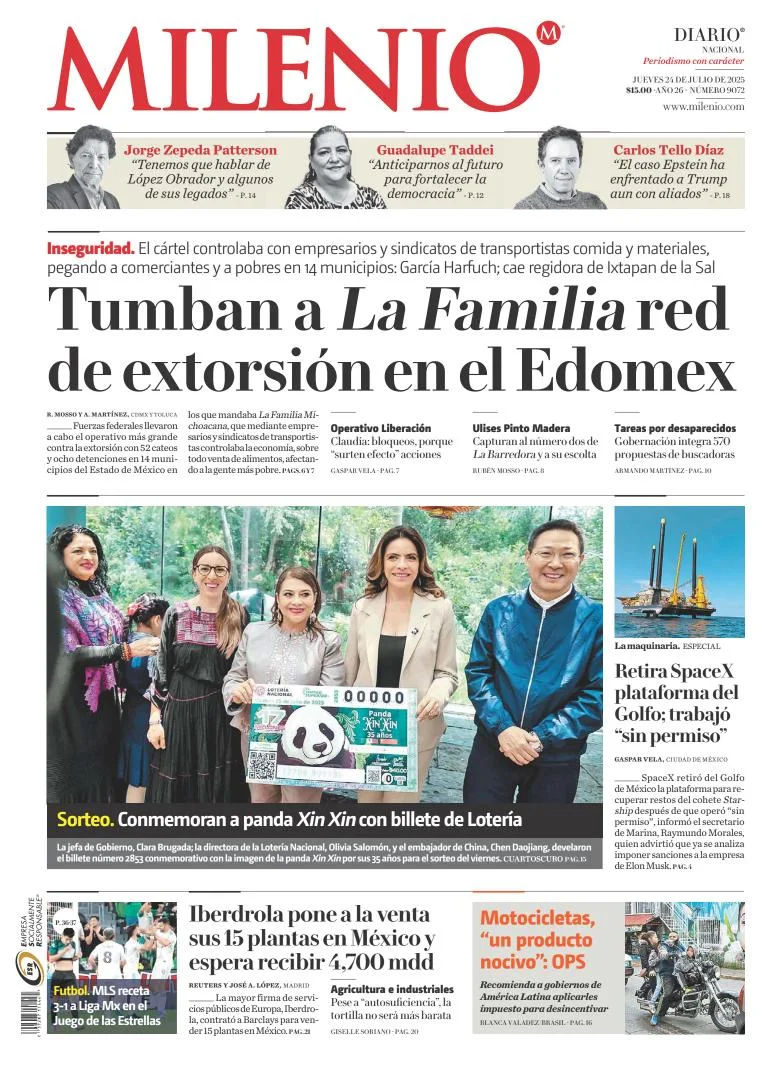 Portada de Milenio del jueves, 24 de julio de 2025
