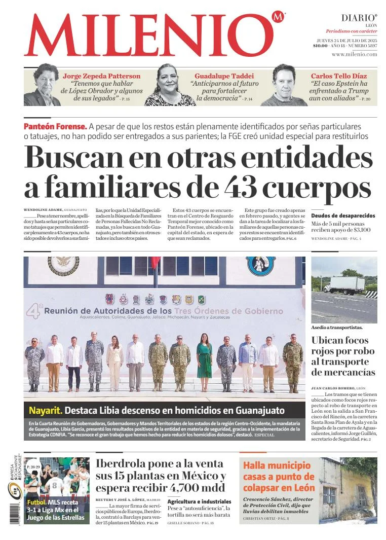 Portada de Milenio Leon del jueves, 24 de julio de 2025