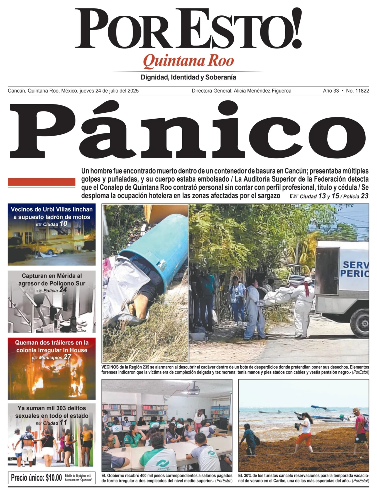 Portada de Por Esto (quintana Roo Cancun) del jueves, 24 de julio de 2025