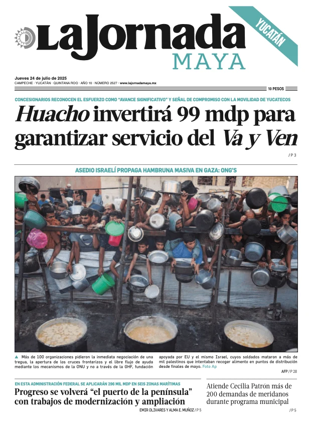 Portada de La Jornada Maya Yucatán del jueves, 24 de julio de 2025