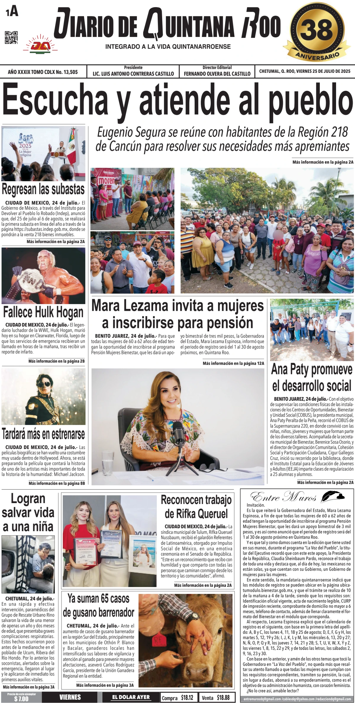 Portada de Diario de Quintana Roo (portada)