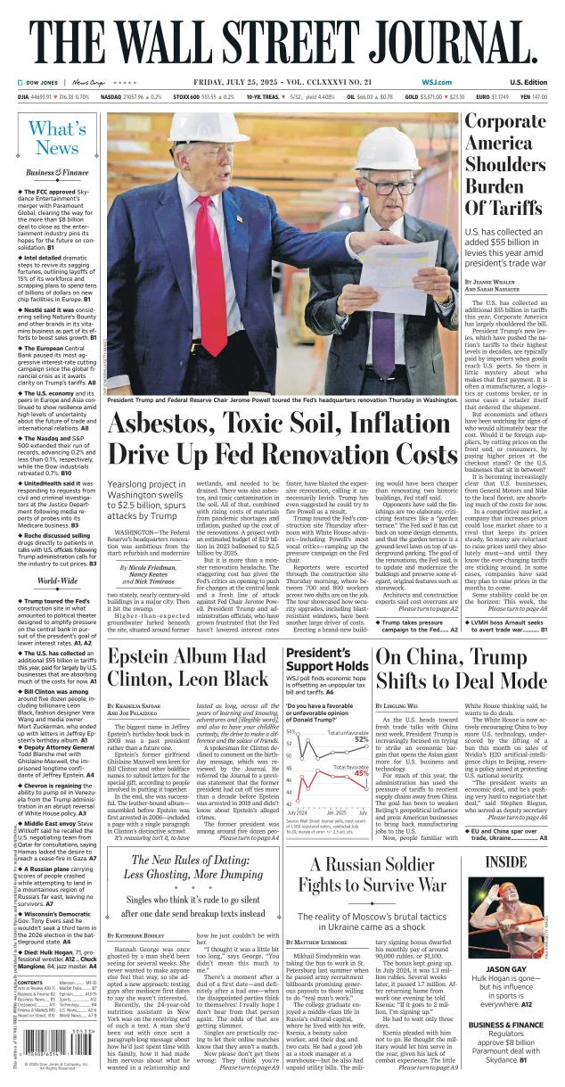 Portada de The Wall Street Journal del viernes, 25 de julio de 2025