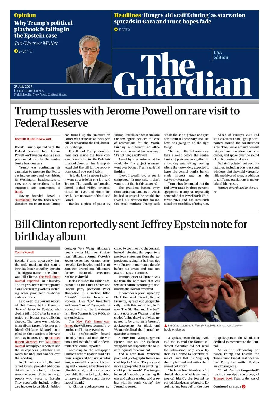 Portada de The Guardian (usa) del 2025-07-25
