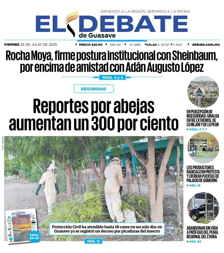 Portada de El Debate de Guasave del viernes, 25 de julio de 2025