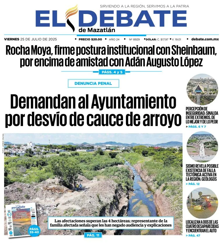 Portada de El Debate de Mazatlan del viernes, 25 de julio de 2025