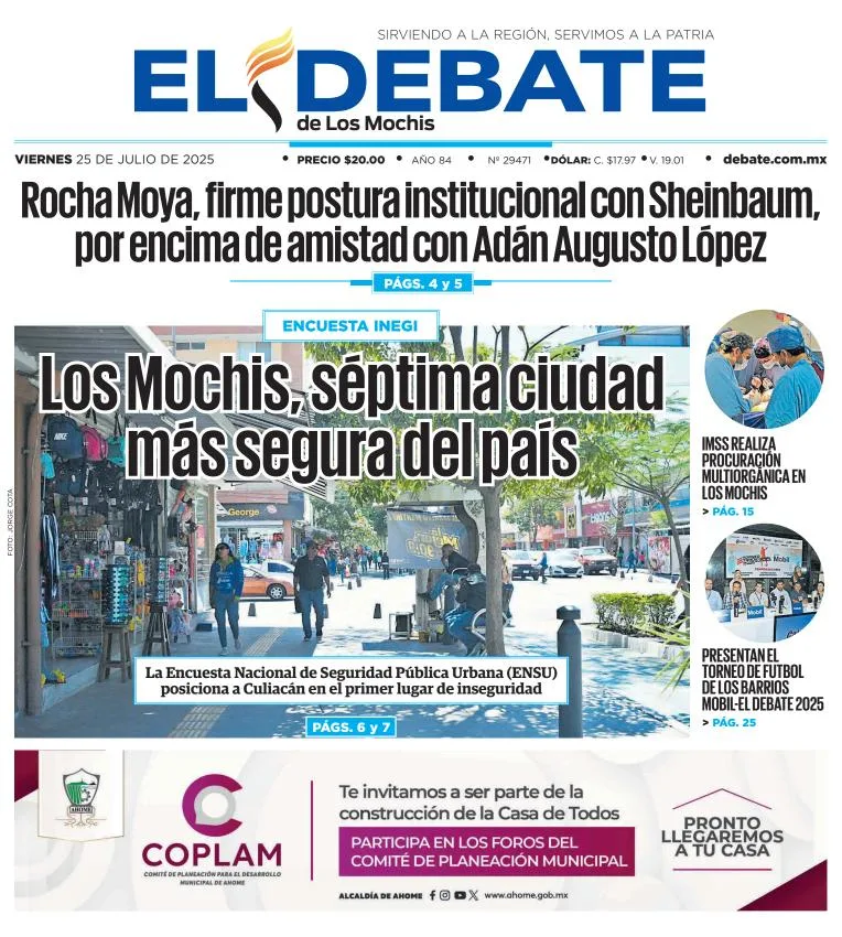 Portada de El Debate de los Mochis del 2025-07-25
