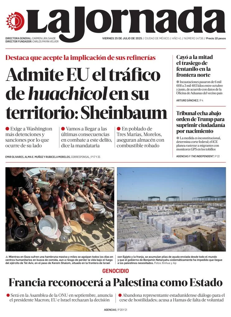 Portada de La Jornada del viernes, 25 de julio de 2025