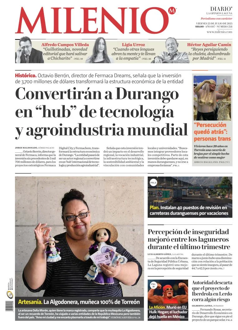 Portada de Milenio Laguna del viernes, 25 de julio de 2025