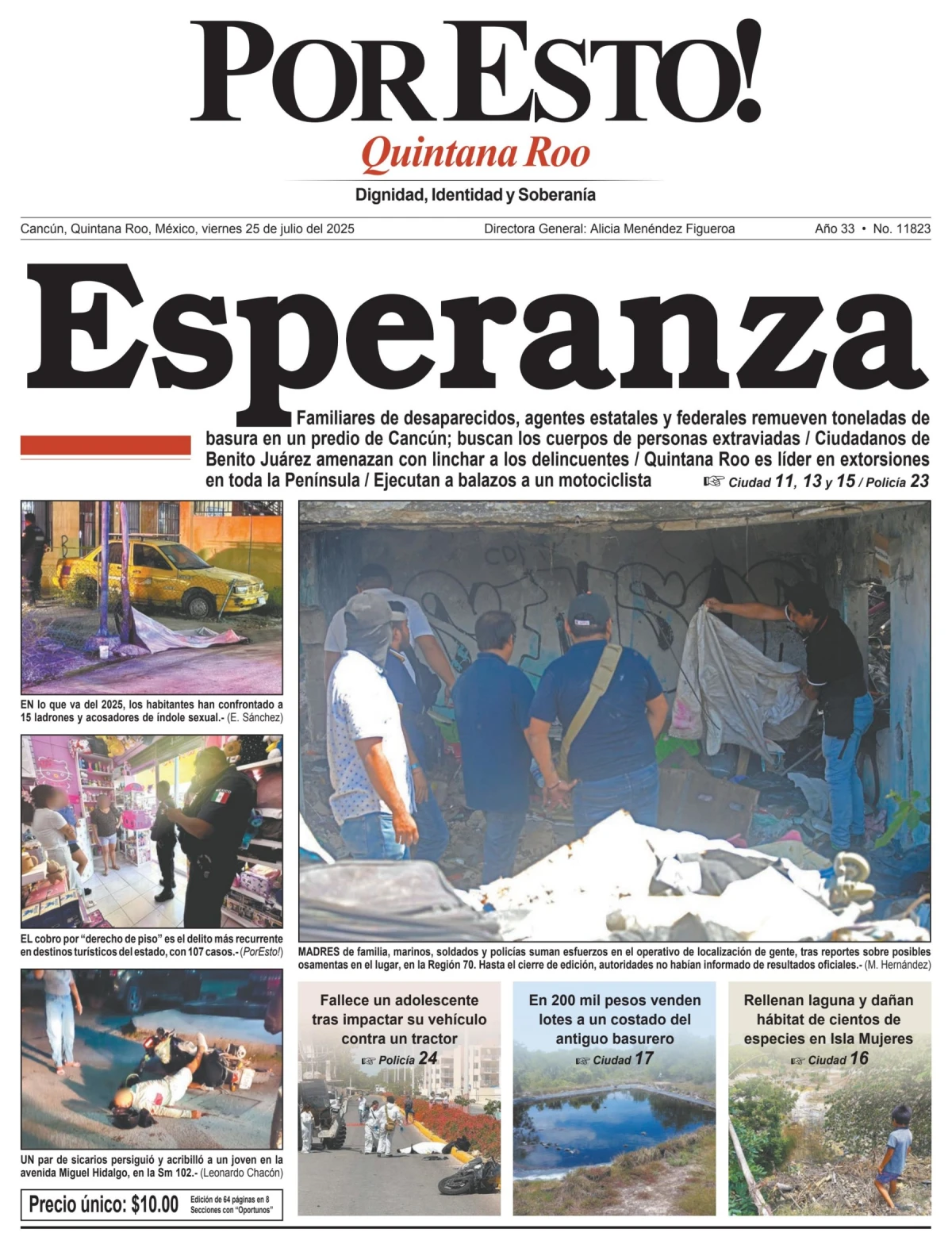 Portada de Por Esto (quintana Roo Cancun) del viernes, 25 de julio de 2025
