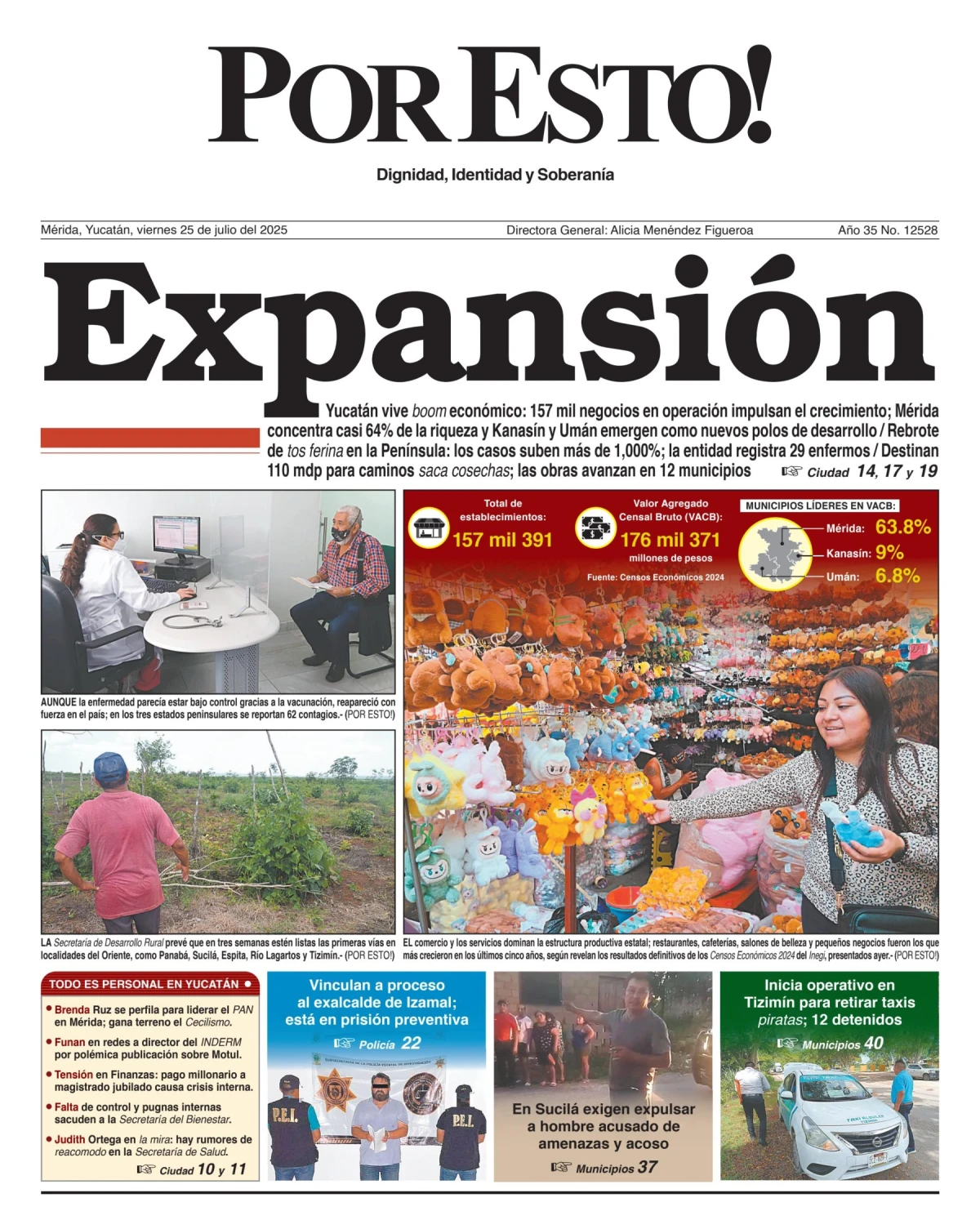 Portada de Por Esto (merida, Yucatan) del viernes, 25 de julio de 2025