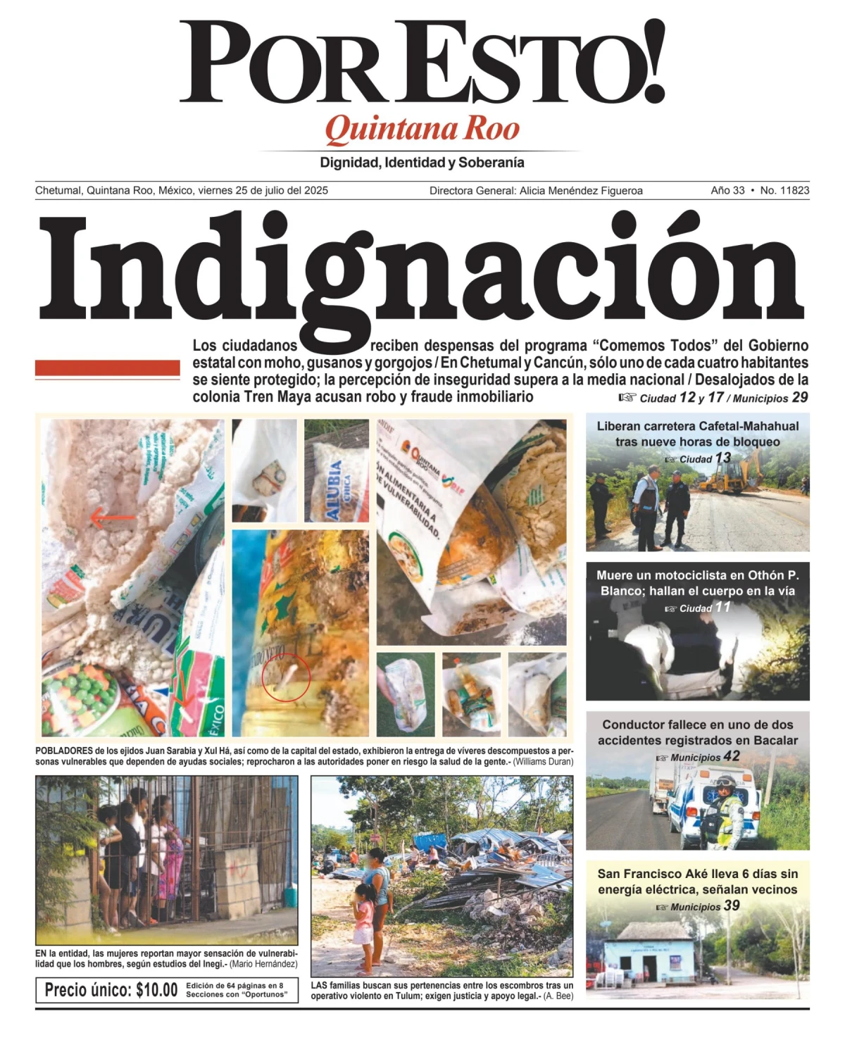 Portada de Por Esto (quintana Roo Chetumal) del viernes, 25 de julio de 2025