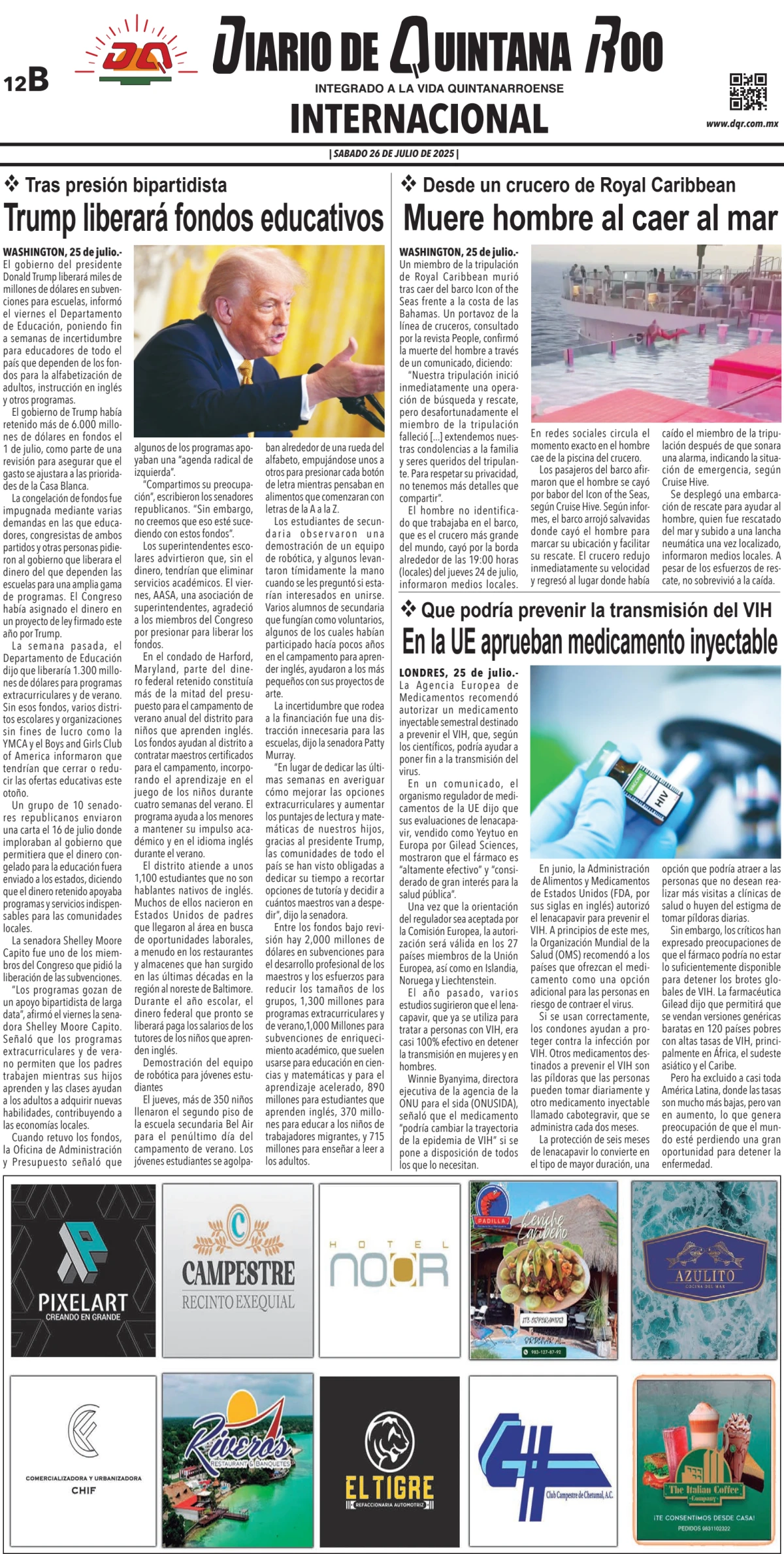 Portada de Diario de Quintana Roo (contra Portada)