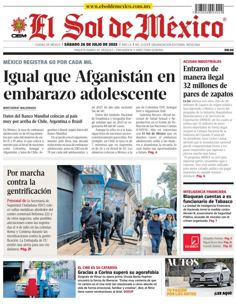 Portada de El Sol de Mexico