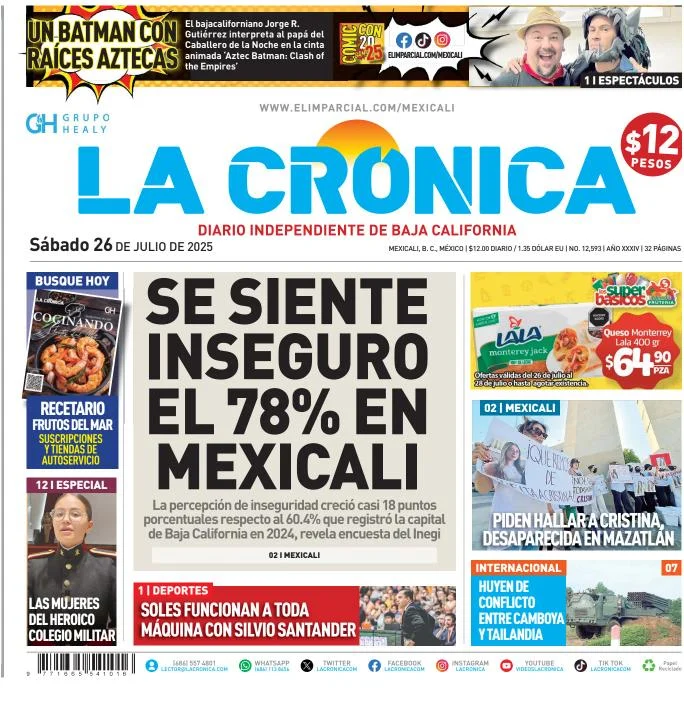 Portada de La Cronica del sábado, 26 de julio de 2025