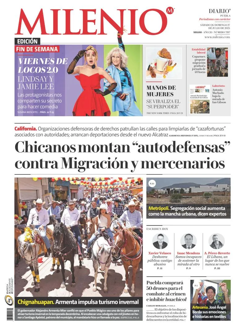 Portada de Milenio Puebla del sábado, 26 de julio de 2025