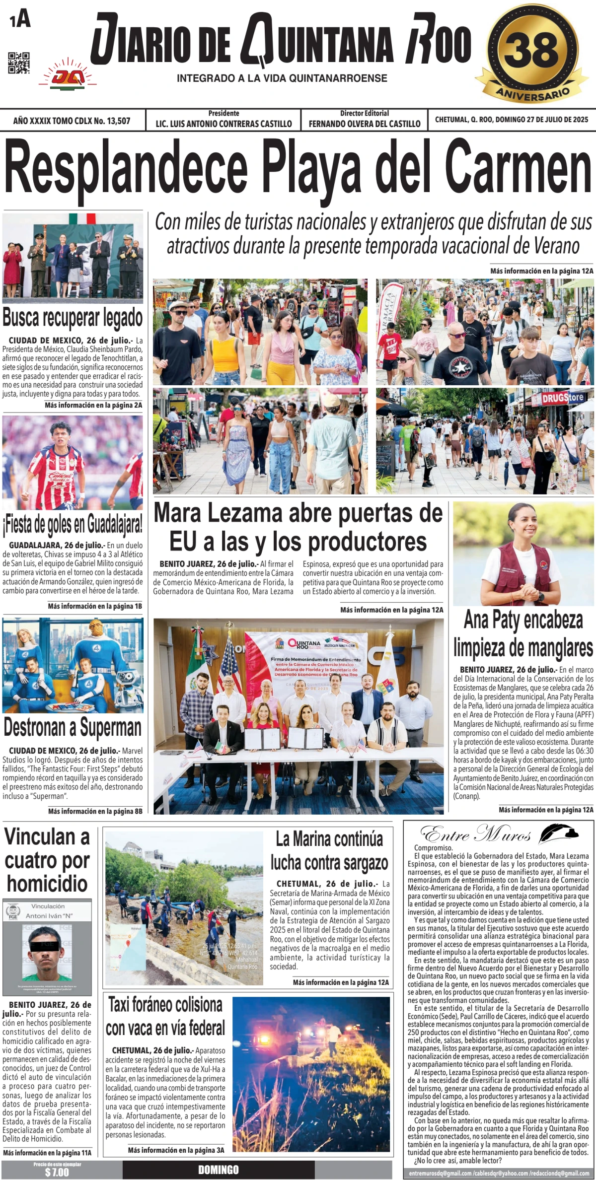 Portada de Diario de Quintana Roo (portada)