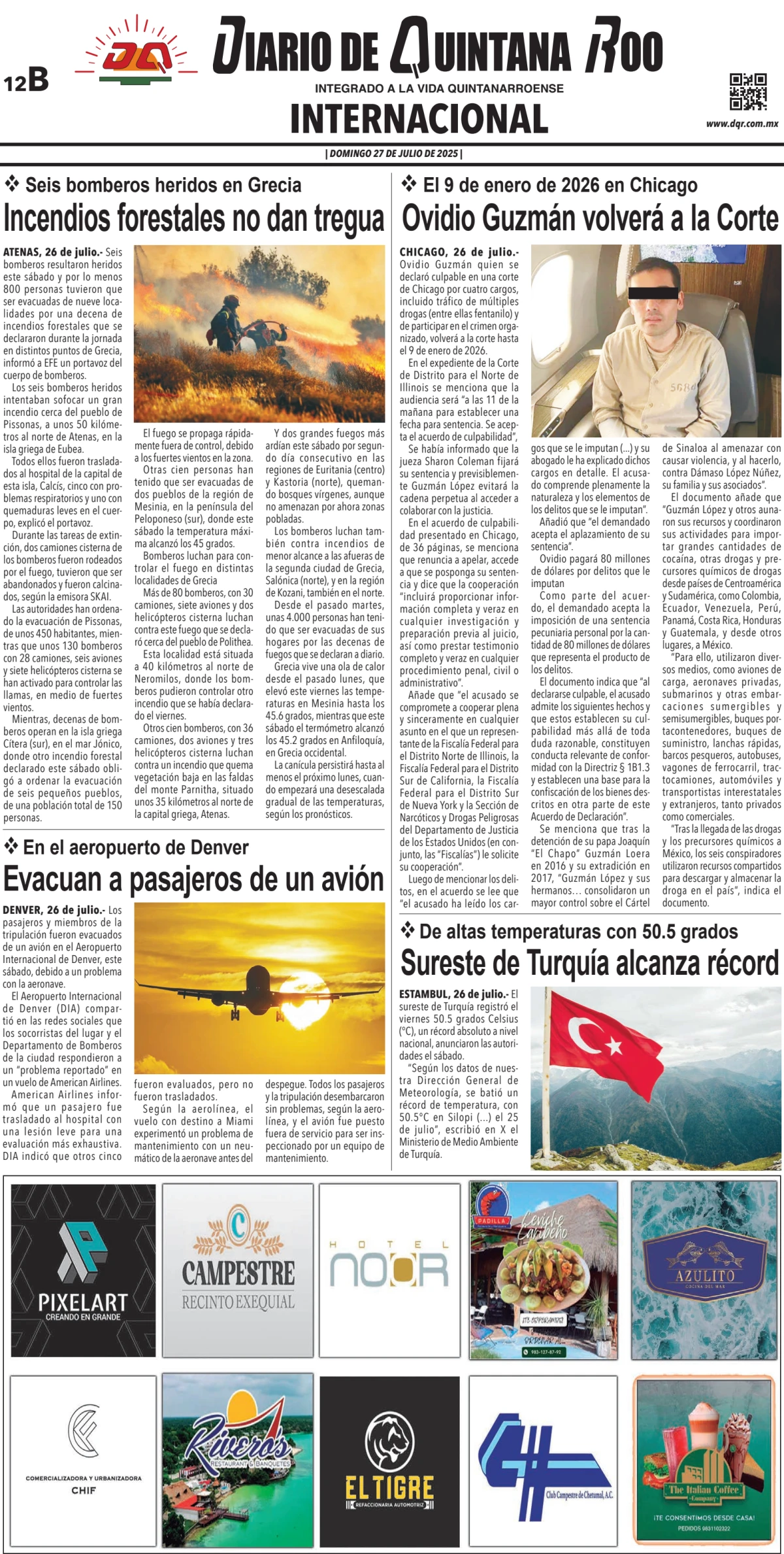 Portada de Diario de Quintana Roo (contra Portada)